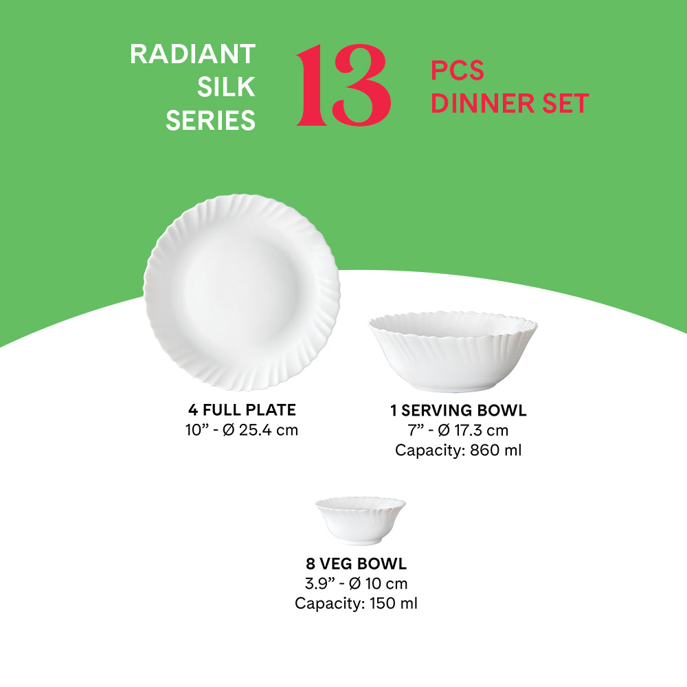 Larah by Borosil, Radiant Dinner Set 13 pc Set: Serves 4