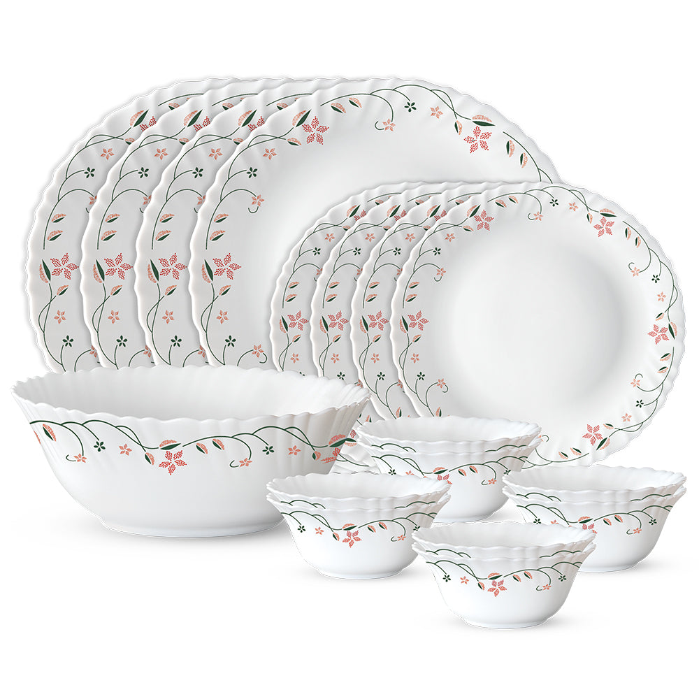 Larah by Borosil, Garland Dinner Set 17 pc Set: Serves 4