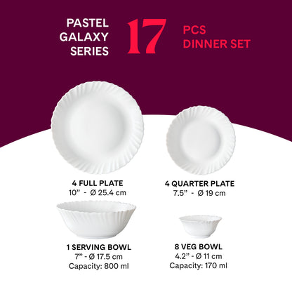 Larah by Borosil, Pastel Dinner Set 17 pc Set: Serves 4