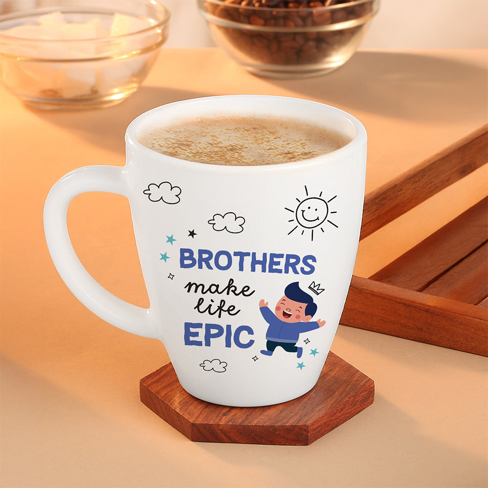 Larah by Borosil Rakhi Opalware Mug, Brothers Make Life Epic, 390 ml