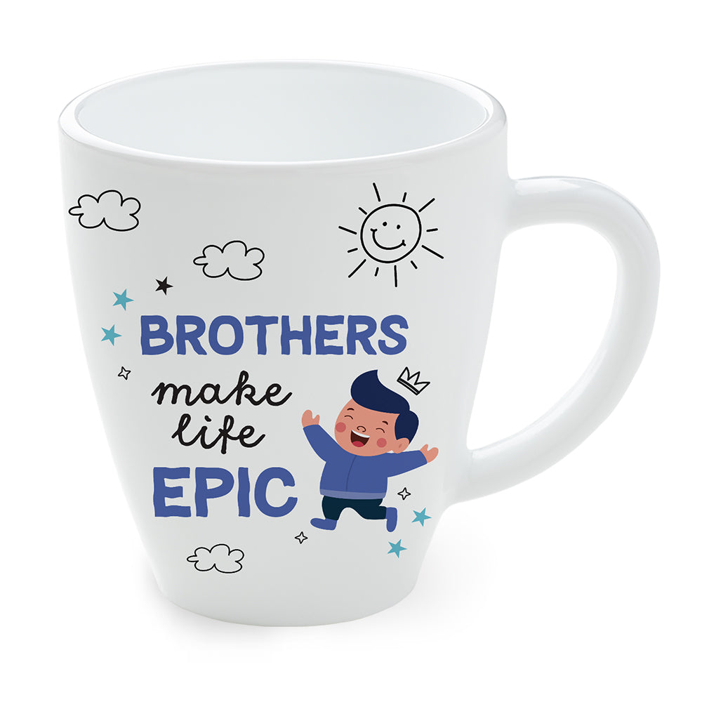 Larah by Borosil Rakhi Opalware Mug, Brothers Make Life Epic, 390 ml