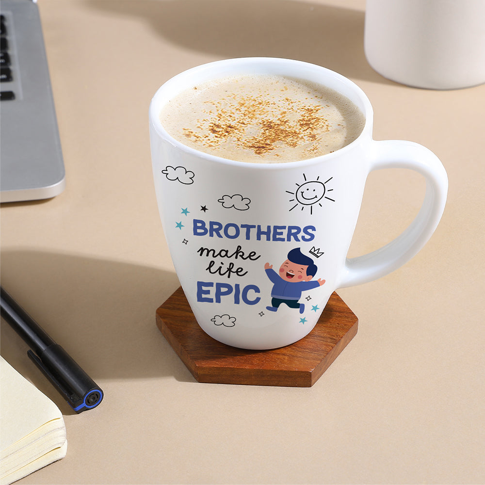Larah by Borosil Rakhi Opalware Mug, Brothers Make Life Epic, 390 ml