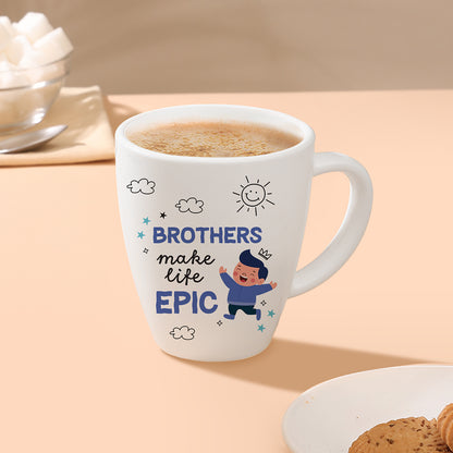 Larah by Borosil Rakhi Opalware Mug, Brothers Make Life Epic, 390 ml