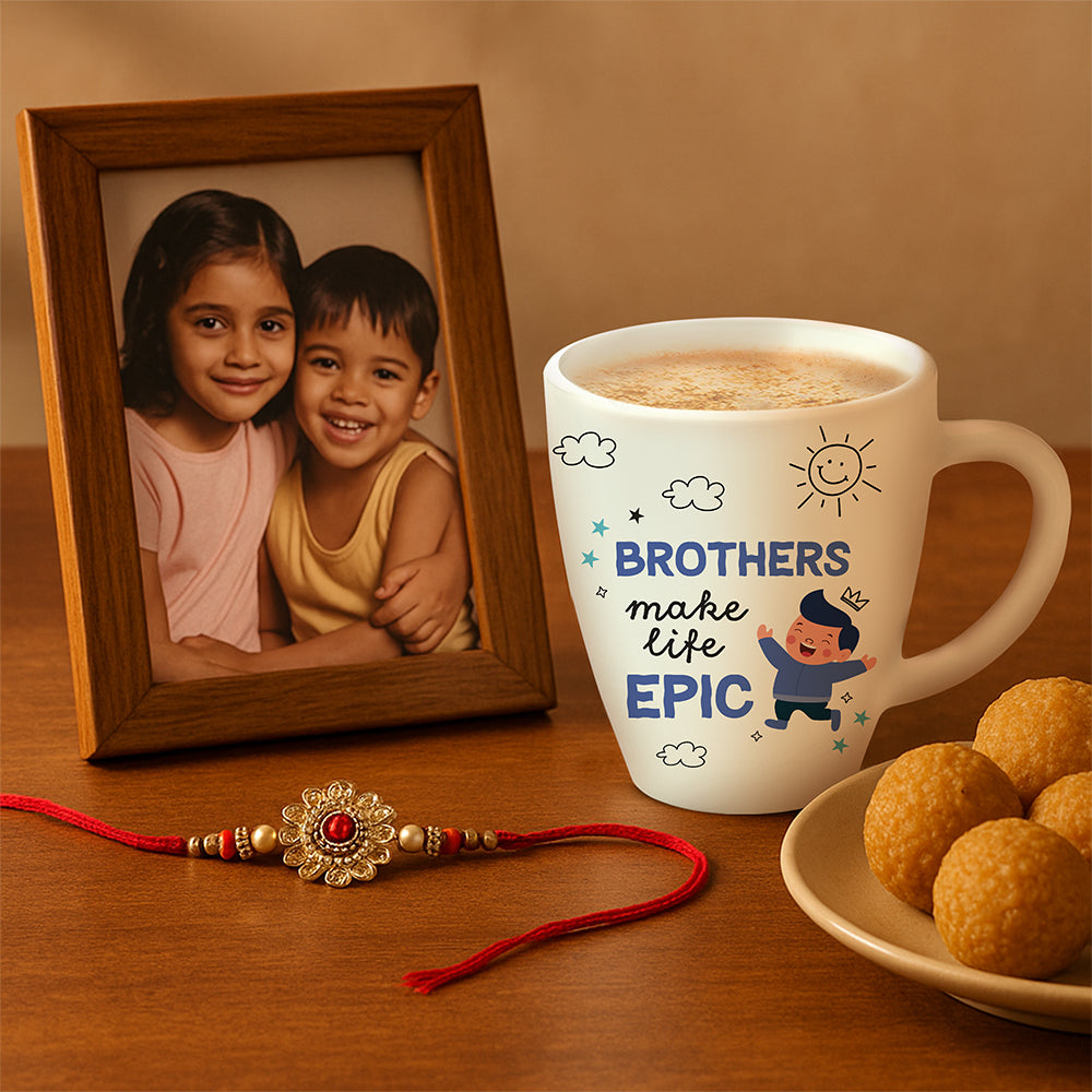 Larah by Borosil Rakhi Opalware Mug, Brothers Make Life Epic, 390 ml