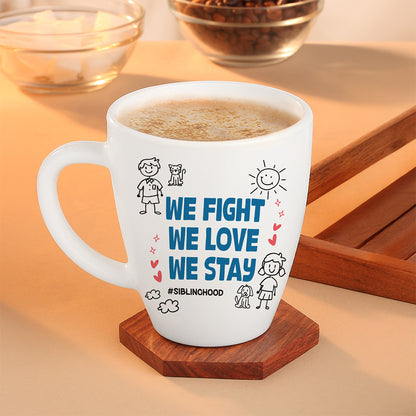 Larah by Borosil Rakhi Opalware Mug, We Fight, We Love, We Stay, 390ml