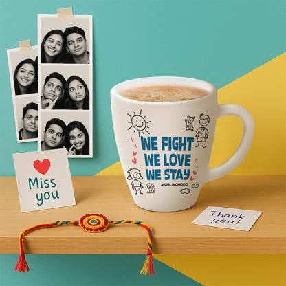 Larah by Borosil Rakhi Opalware Mug, We Fight, We Love, We Stay, 390ml