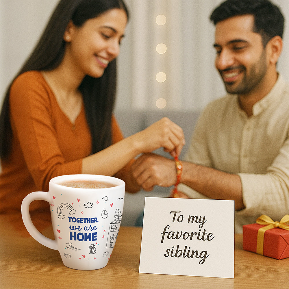 Larah by Borosil Rakhi Opalware Mug, Together We Are Home, 390ml