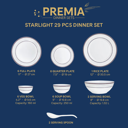 Larah By Borosil Starlight Dinner Set, 29 pc