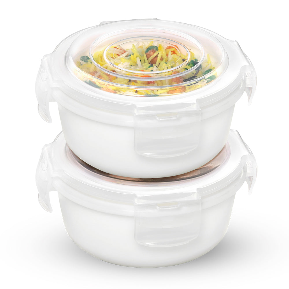Larah By Borosil White Klip N Store Storage Container 400 ml x 2