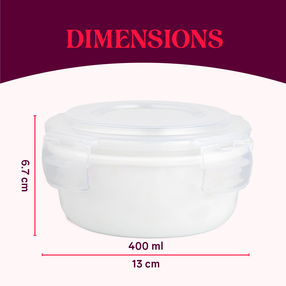 Larah By Borosil White Klip N Store Storage Container 400 ml x 2