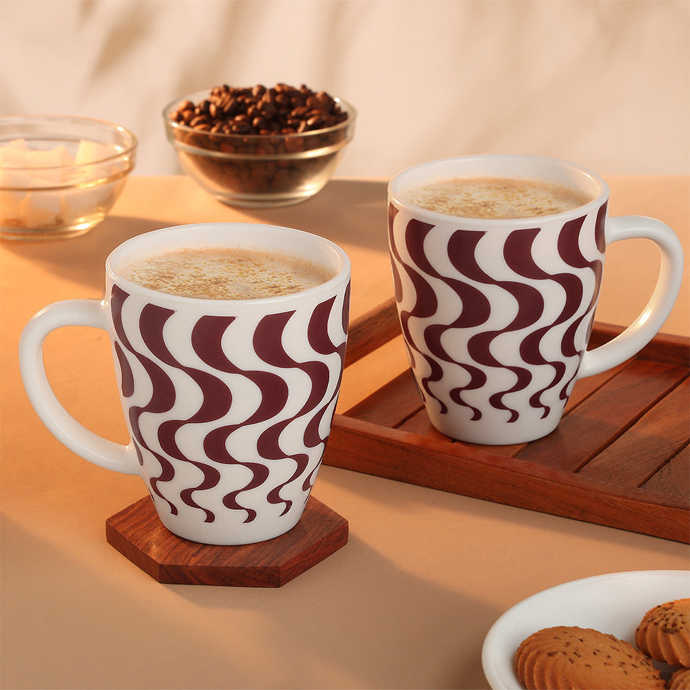 Larah Waves Brown Opalware Mug Set