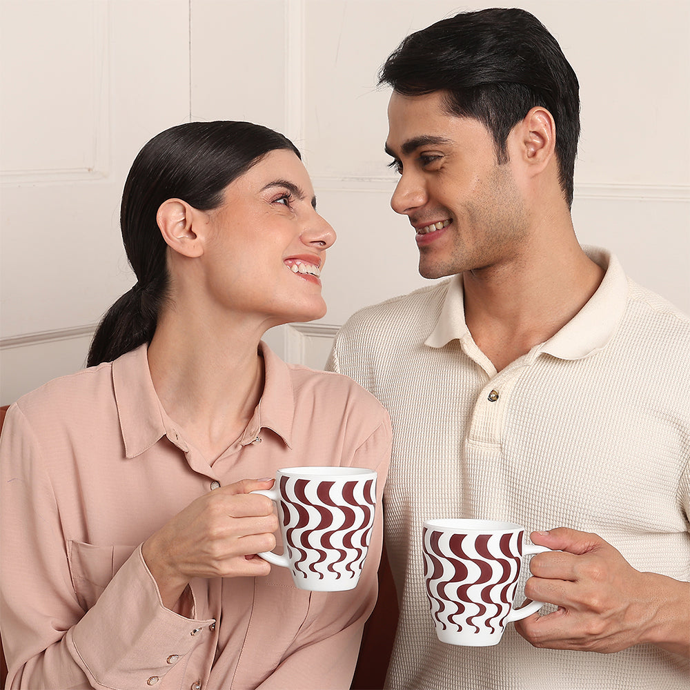 Larah Waves Brown Opalware Mug Set