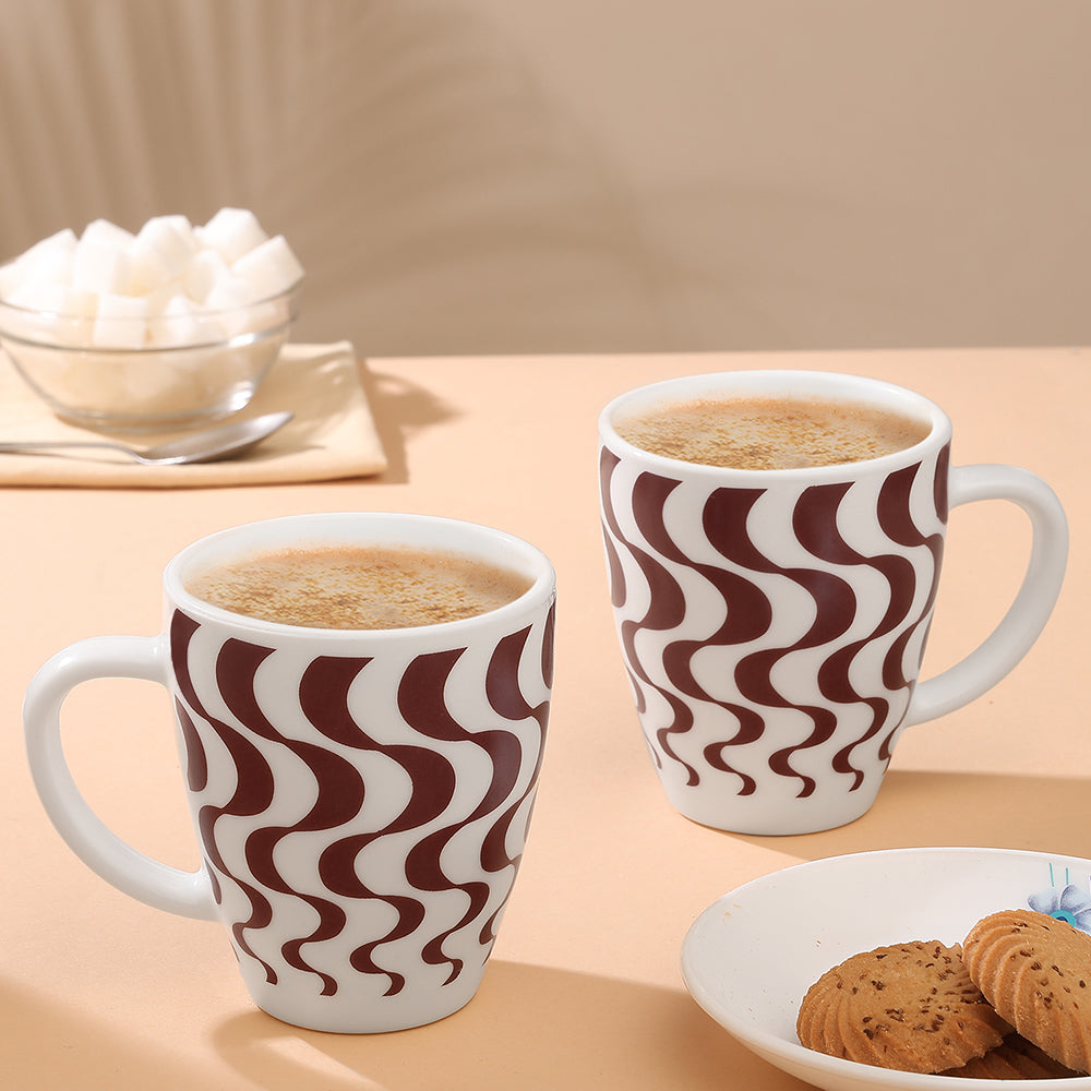 Larah Waves Brown Opalware Mug Set