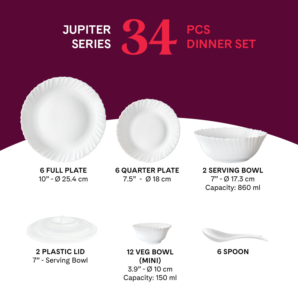 Larah by Borosil Alina 34 pc Dinner Set 34 pc Set: Serves 6