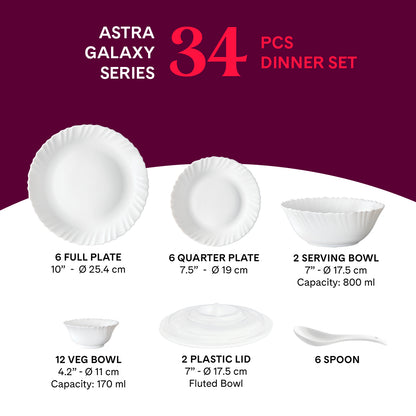 Larah by Borosil, Astra Dinner Set 34 pc Set: Serves 6