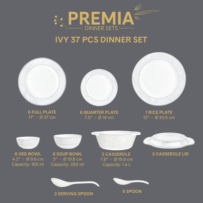 Larah By Borosil Ivy Dinner Set, 37 pc