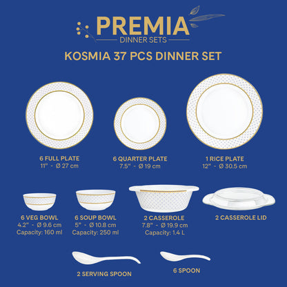 Larah By Borosil Kosmia Dinner Set, 37 pc