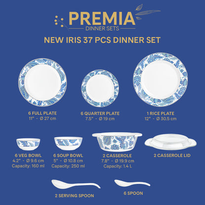 Larah By Borosil New Iris Dinner Set, 37 pc