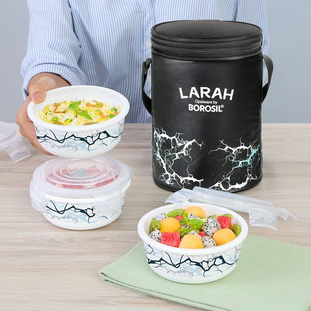 Larah by Borosil Zeus Round Lunchbox, Black