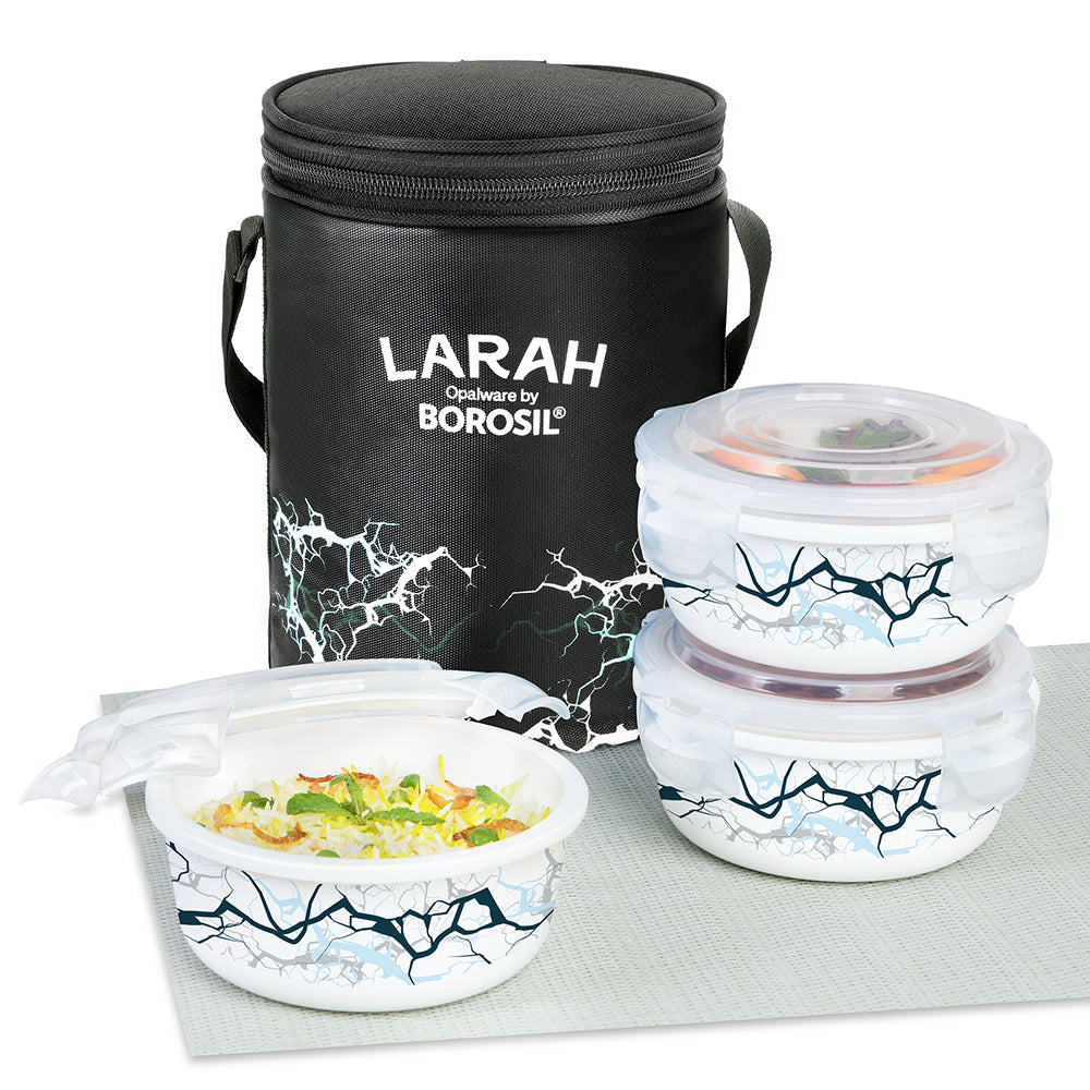 Larah by Borosil Zeus Round Lunchbox, Black