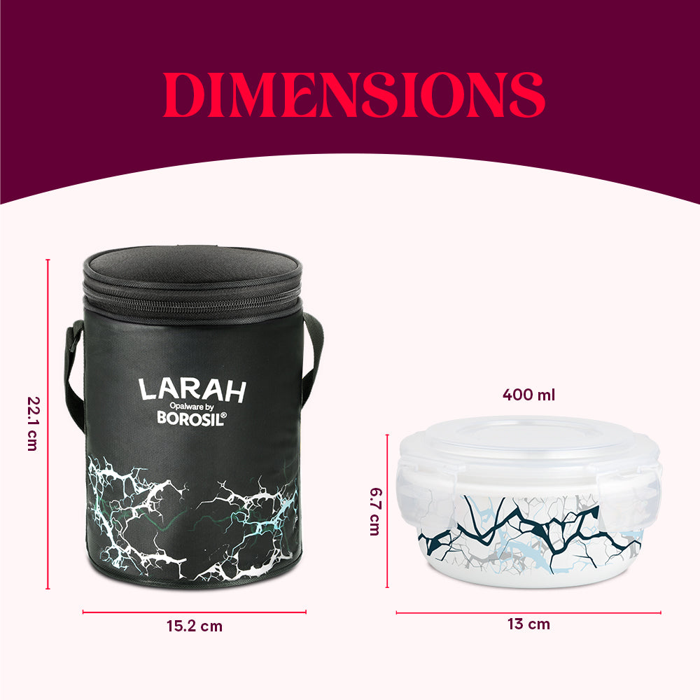 Larah by Borosil Zeus Round Lunchbox, Black