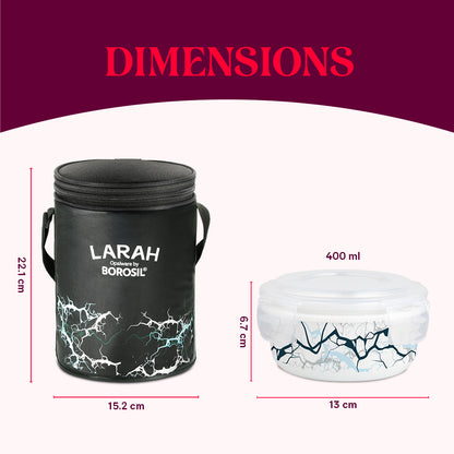 Larah by Borosil Zeus Round Lunchbox, Black