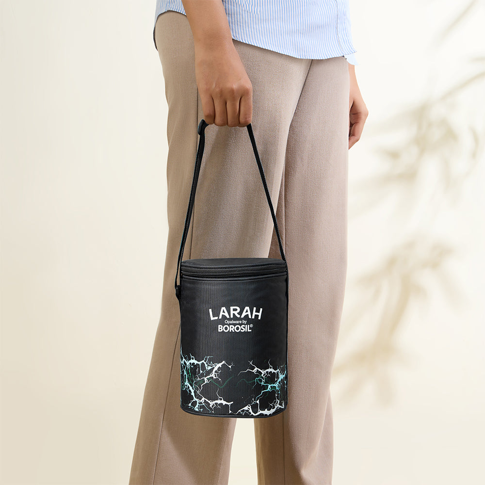 Larah by Borosil Zeus Round Lunchbox, Black