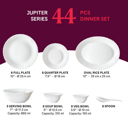 Larah by Borosil Arche 44 pc Dinner Set 44 pc Set: Serves 6