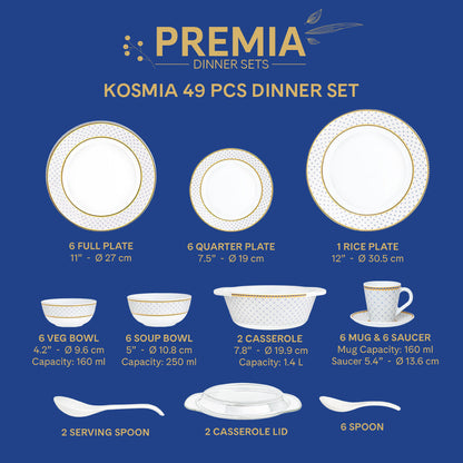 Larah By Borosil Kosmia Dinner Set, 49 pc
