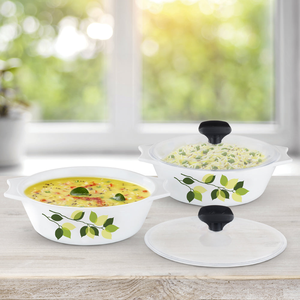 Larah by Borosil Green Leaves 4 pc Casserole Set