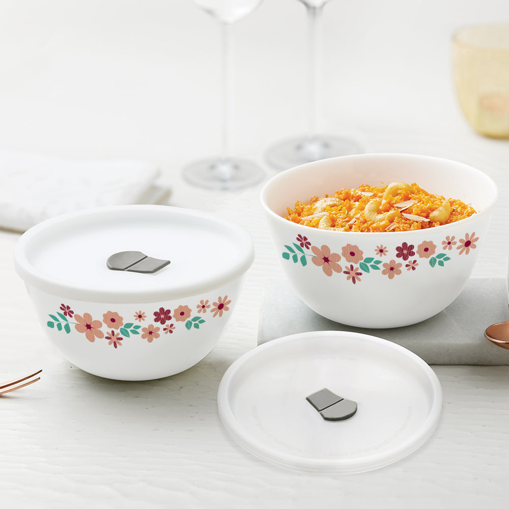 Larah by Borosil Ayana Mixing Bowl Set w Lid, 4 pc Set (500ml + 500ml)