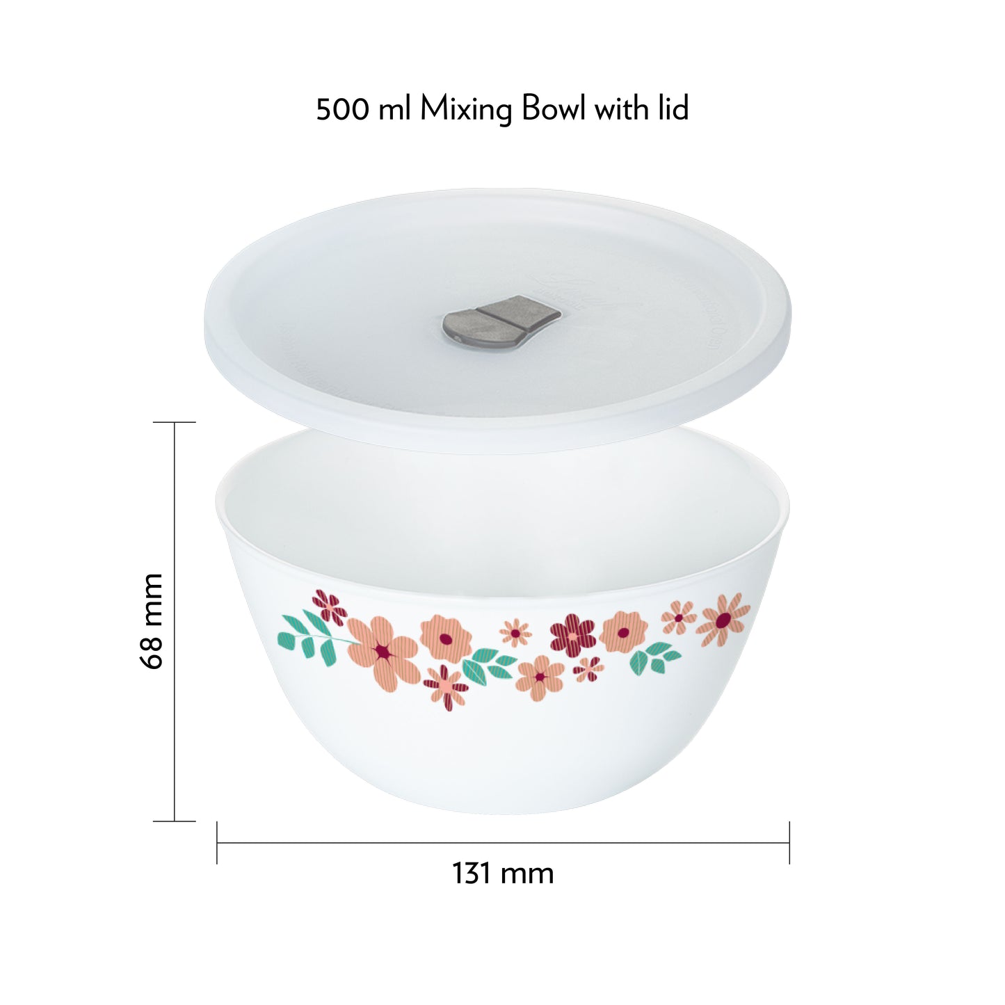 Larah by Borosil Ayana Mixing Bowl Set w Lid, 4 pc Set (500ml + 500ml)