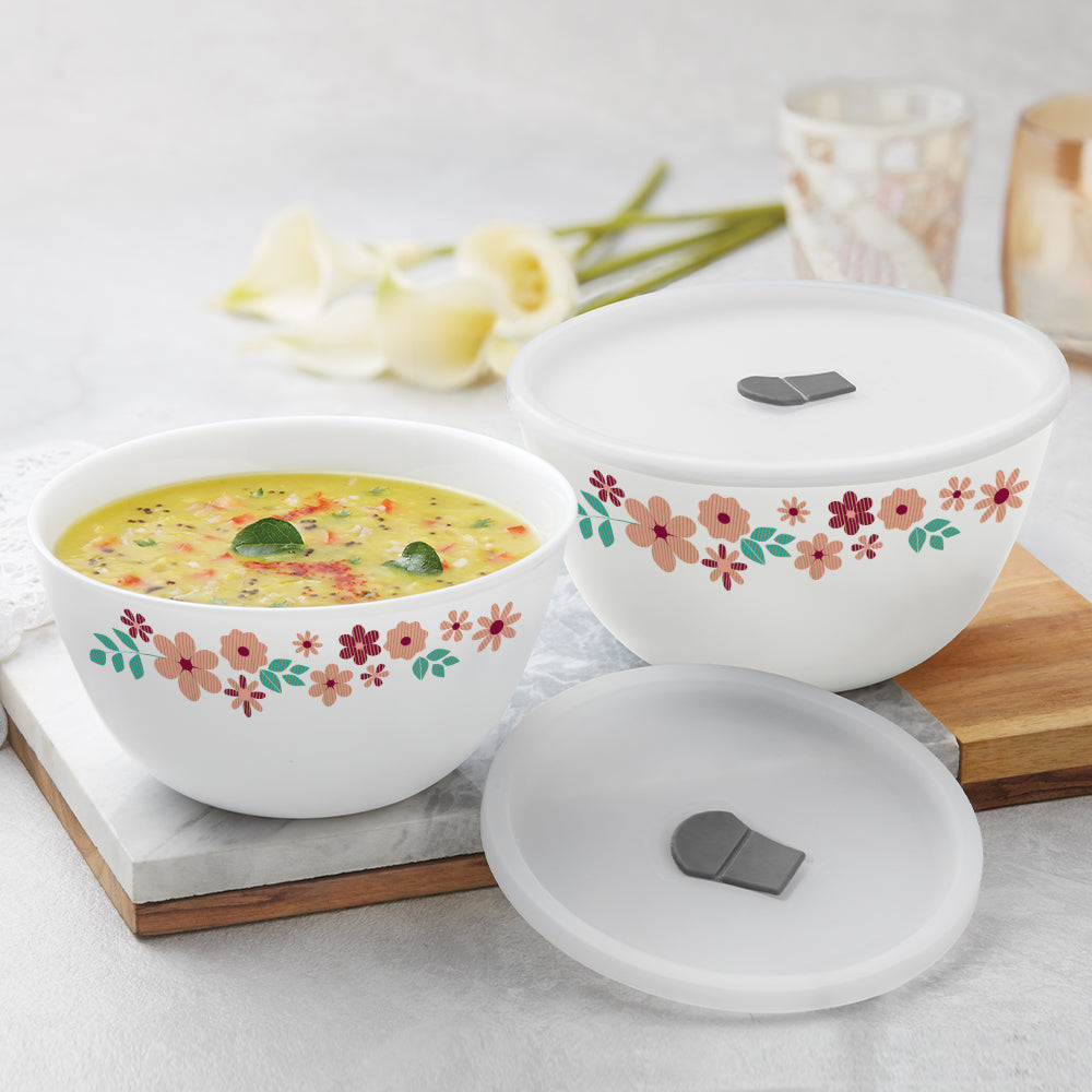 Larah by Borosil Ayana Mixing Bowl Set w Lid, 4pcSet(1L+1L)