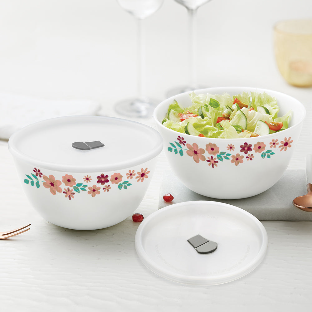 Larah by Borosil Ayana Mixing Bowl Set w Lid, 4 pc Set (500ml + 750ml)