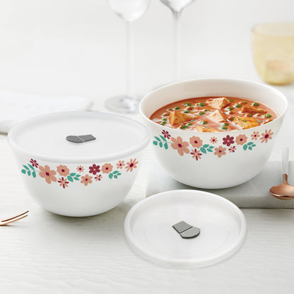 Larah by Borosil Ayana Mixing Bowl Set w Lid, 4 pc Set (750ml + 1 L)