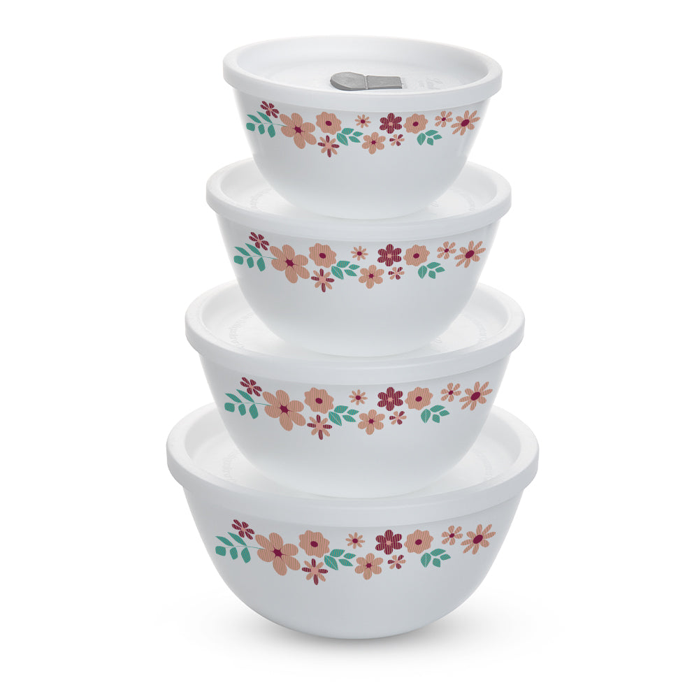 Larah by Borosil Ayana Mixing Bowl Set w Lid, 4 pc Set (750ml + 1 L)