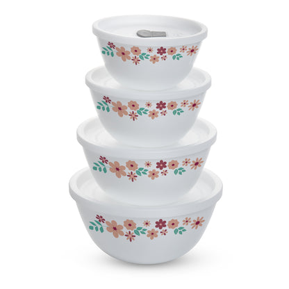 Larah by Borosil Ayana Mixing Bowl Set w Lid, 4 pc Set (750ml + 1 L)