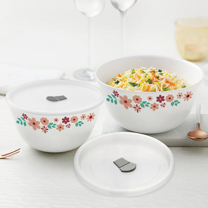 Larah by Borosil Ayana Mixing Bowl Set w Lid, 4 pc Set (1.5L + 750ml)