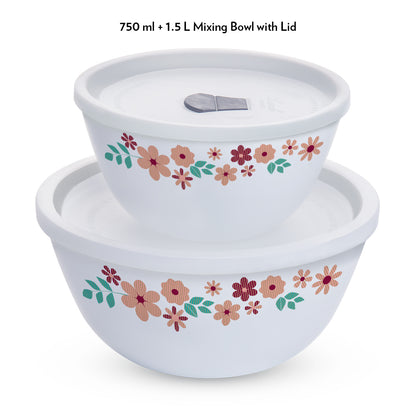 Larah by Borosil Ayana Mixing Bowl Set w Lid, 4 pc Set (1.5L + 750ml)