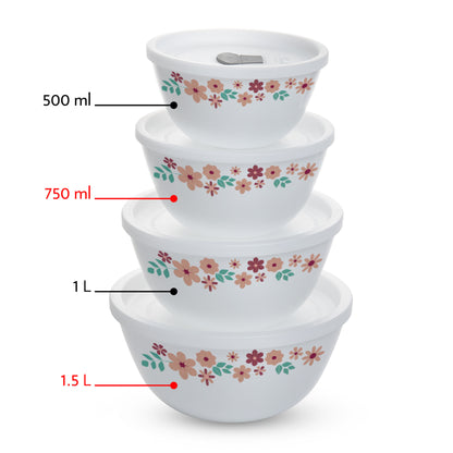 Larah by Borosil Ayana Mixing Bowl Set w Lid, 4 pc Set (1.5L + 750ml)