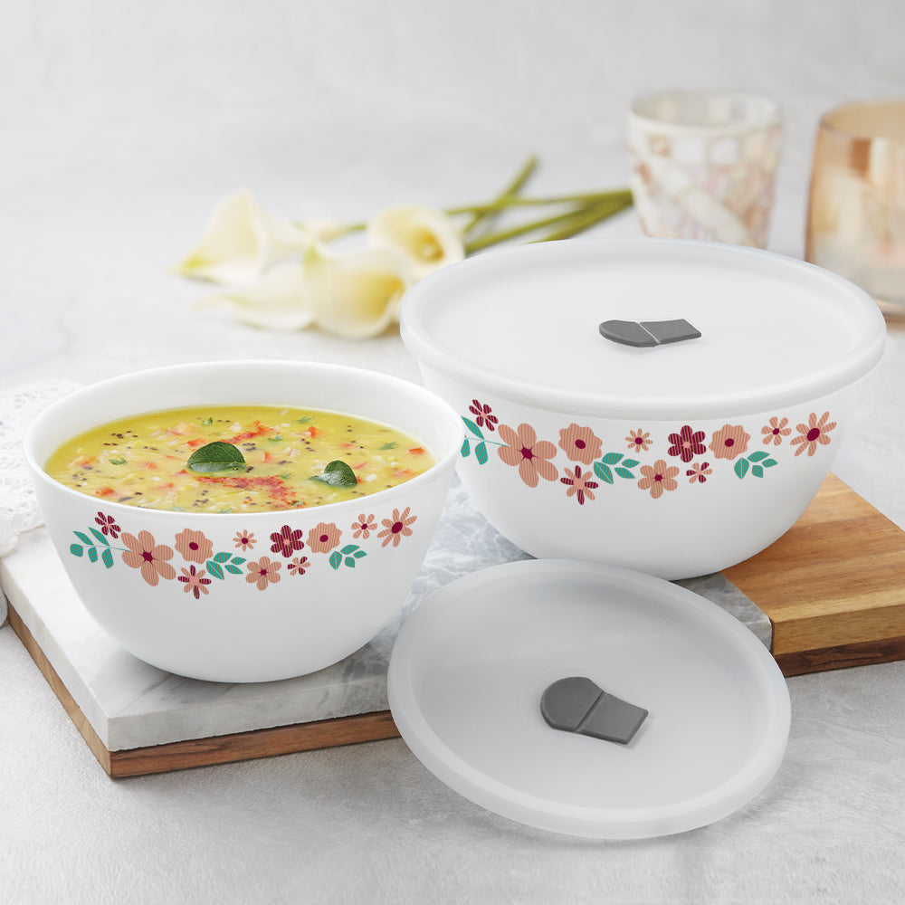 Larah by Borosil Ayana Mixing Bowl Set w Lid, 4pcSet(1.5L+1L)