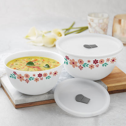 Larah by Borosil Ayana Mixing Bowl Set w Lid, 4pcSet(1.5L+1L)