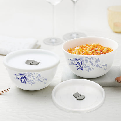Larah by Borosil Blue Eve Mixing Bowl Set w Lid, 4 pc Set (500ml + 500ml)