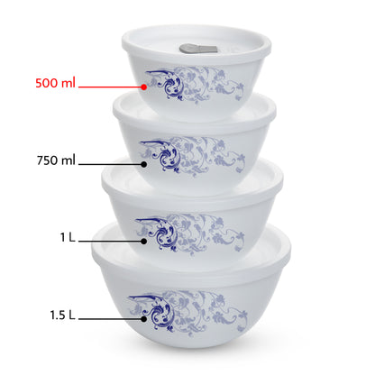 Larah by Borosil Blue Eve Mixing Bowl Set w Lid, 4 pc Set (500ml + 500ml)