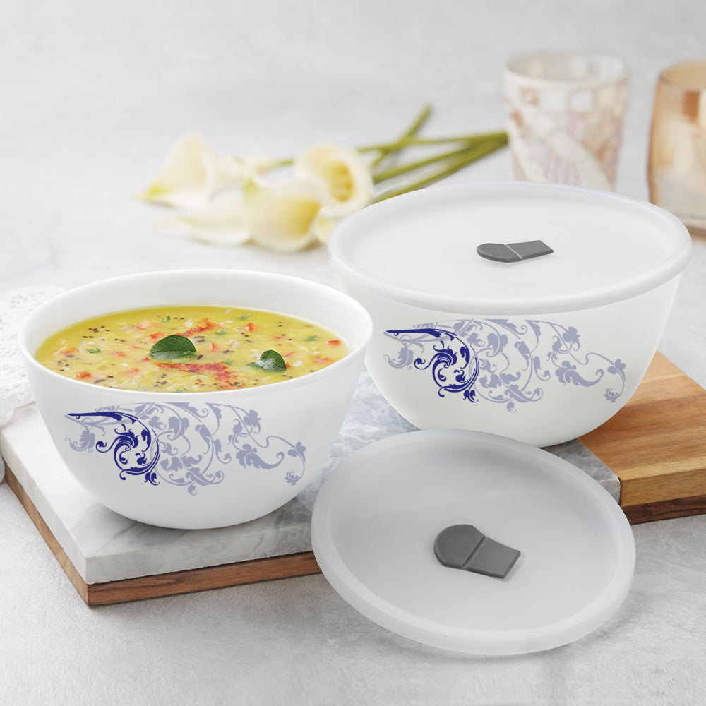 Larah by Borosil Blue Eve Mixing Bowl Set w Lid, 4pcSet(1L+1L)