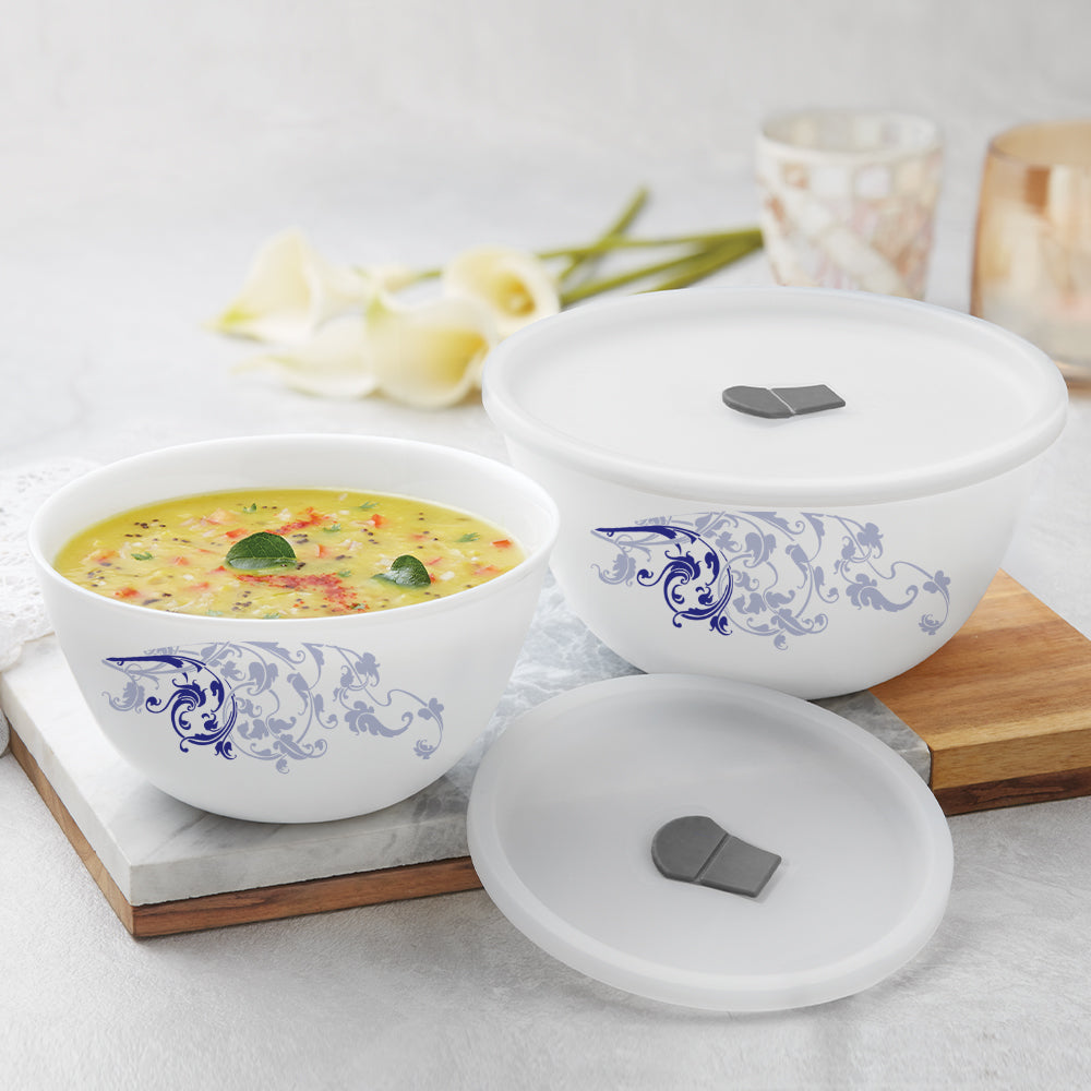 Larah by Borosil Blue Eve Mixing Bowl Set w Lid, 4pcSet(1.5L+1L)