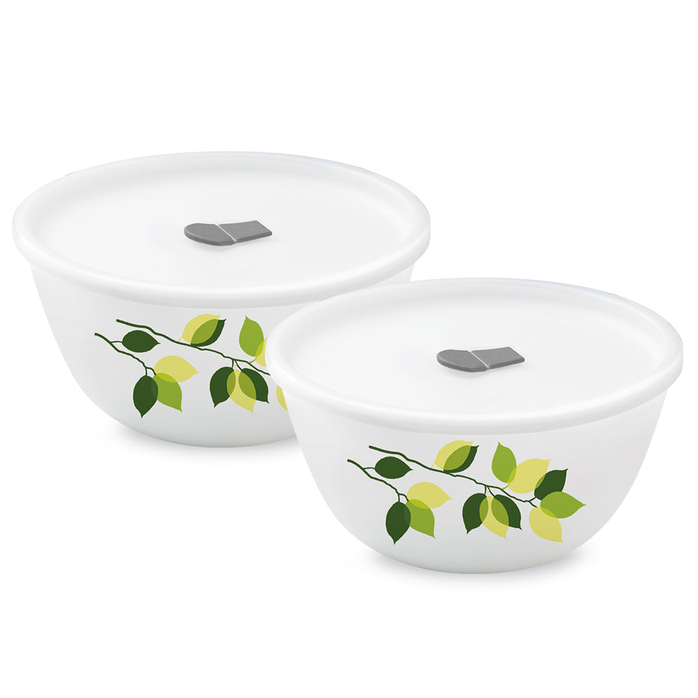Larah by Borosil Green Leaves 4 pc Mixing Bowl, 1 L x 2