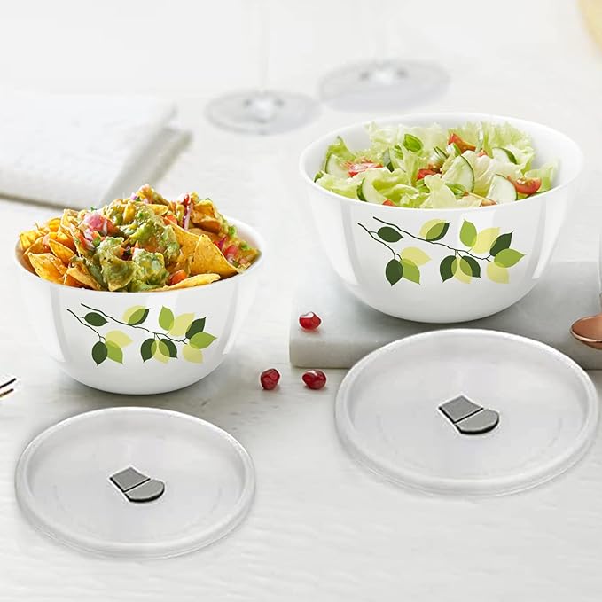 Larah by Borosil Green Leaves 4 pc Mixing Bowl, 1 L + 1.5 L