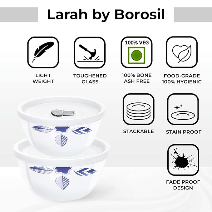 Larah by Borosil Morning Glory 4 pc Mixing Bowl, 500 ml x 2