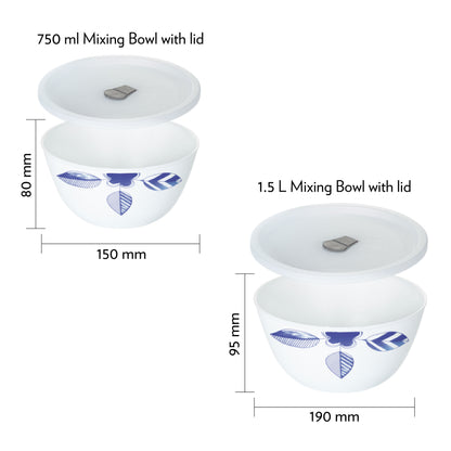 Larah by Borosil Morning Glory 4 pc Mixing Bowl, 1 .5 L + 750 ml